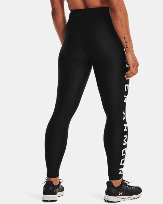 Women's HeatGear® Armour No-Slip Waistband Branded Full-Length Leggings, Black, pdpMainDesktop image number 2